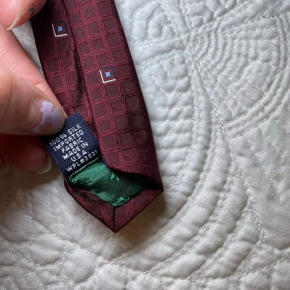 Tommy Hilfiger Men's Black Silk Tie Square Geometric Pattern 58